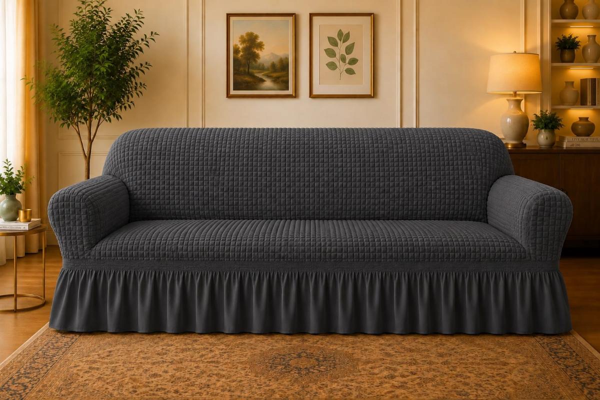 Huse canapea 3 Locuri Material Creponat cu volan Huse canapea creponate material bun cu elastic se conținue buretele care așesezează foarte bun cu canapea