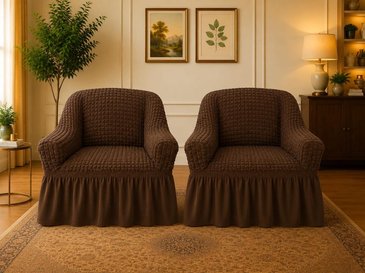 Set 2 Huse Fotolii Creponate cu Volănaș Elastic Mehak Home