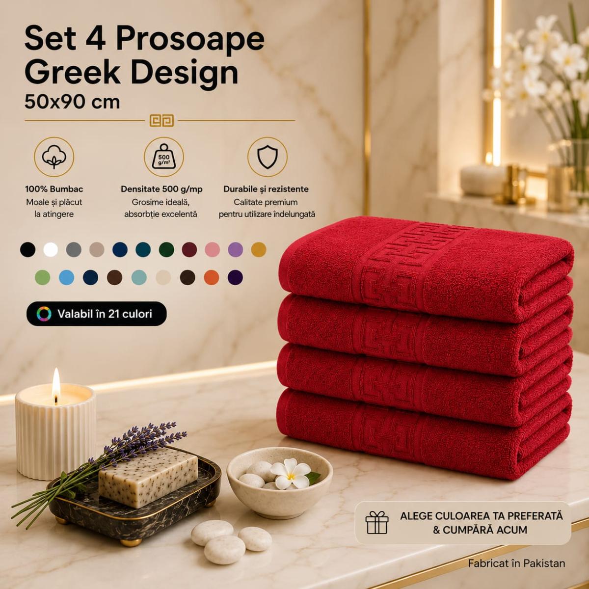 🔥Set prosoape premium 4 Bucati Luxury Bumbac 100% absorbante super calitative 500-550 GSM 50×90cm🔥